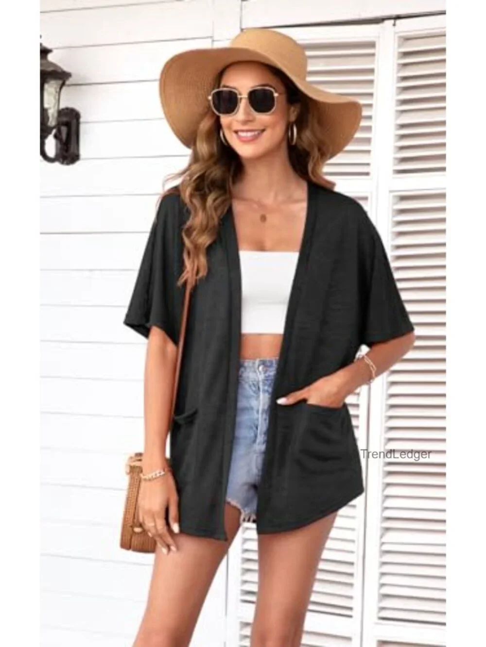 Short Sleeve Open Front Cardigan Lightweight Summer with Pockets Casual Cover Up